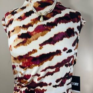 NWT DKNY Animal Print Sleeveless Top Ruched Top